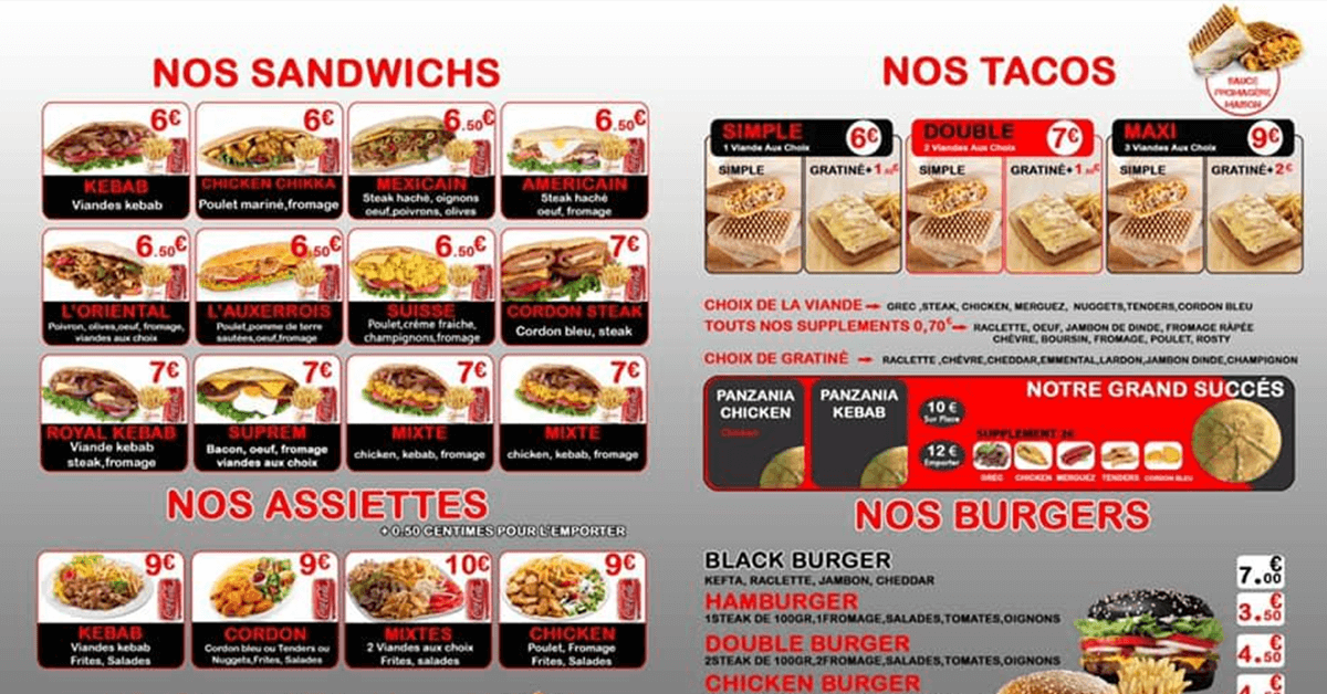 Menu and Pricing